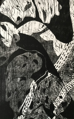 black and white woodcut